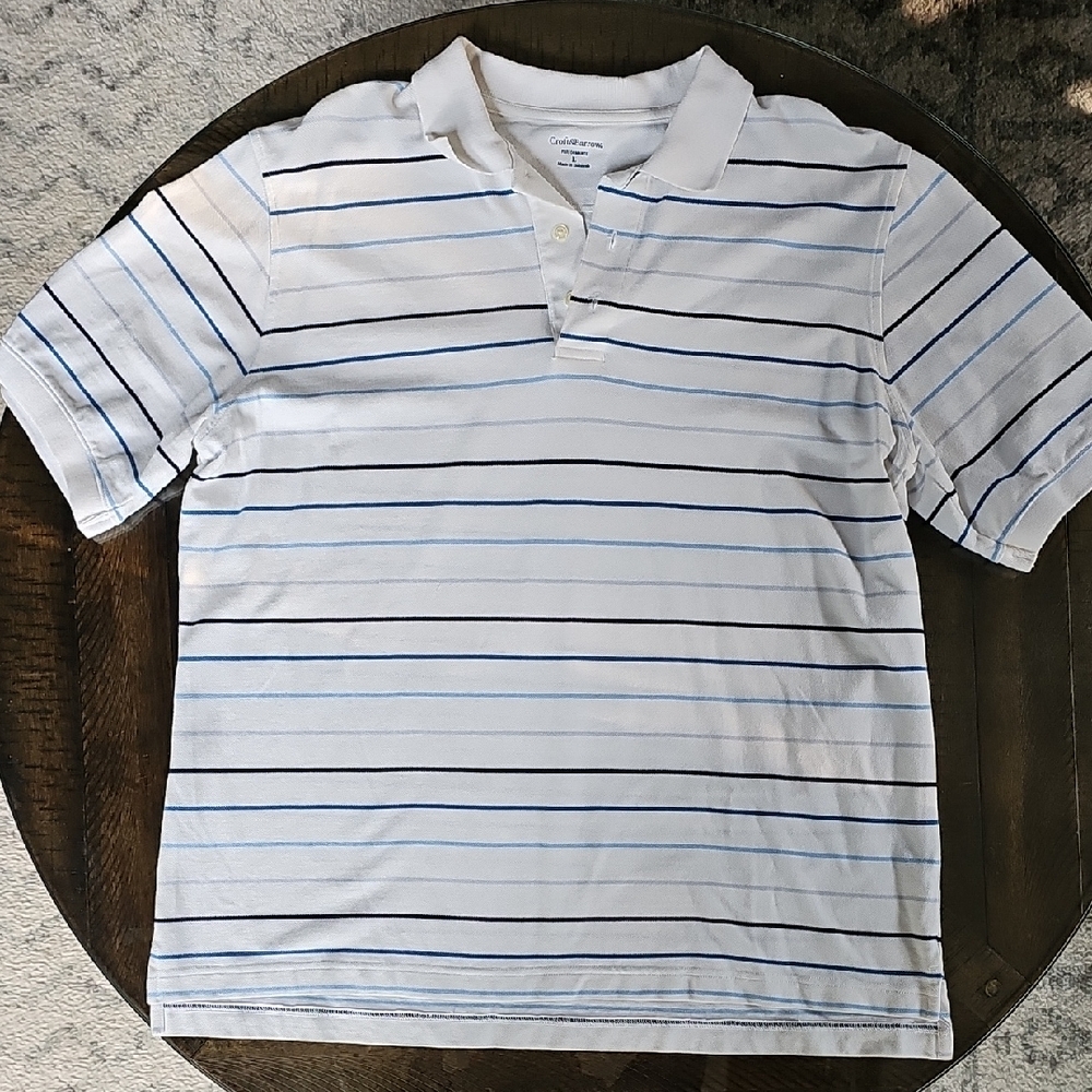 Croft & Barrow White and Blue Striped Polo Shirt